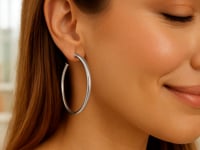 Sterling Silver Round Tube C Hoop Earrings