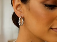 Sterling Silver Rhodium Plated Twisted Hoop Earrings