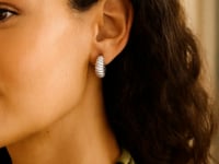 Sterling Silver Rhodium Plated Small Ribbed Twisted Hoop Earrings