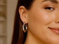 Sterling Silver Rhodium Plated Bold Bamboo Hoop Earrings