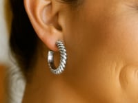 Sterling Silver Rhodium Plated Large Ribbed Twisted Hoop Earrings