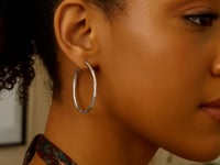 Sterling Silver Rhodium Plated Bamboo Hoop Earrings