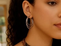 Sterling Silver Rhodium Plated Multi Row Bamboo Hoop Earrings