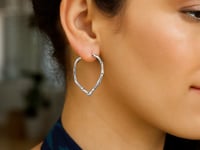 Sterling Silver Rhodium Plated Heart Bamboo Hoop Earrings