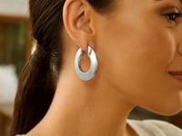 Sterling Silver Rhodium Plated Large Puffed Hoop Earrings