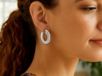 Sterling Silver Rhodium Plated Small Puffed Hoop Earrings