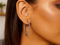 Sterling Silver Medium Bead Hoop Earrings