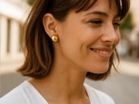 Sterling Silver Yellow Gold Plated Puffed Button Omega Earrings