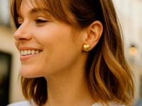 Sterling Silver Yellow Gold Plated Puffed Small Heart Stud Earrings