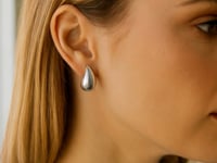 Sterling Silver Rhodium Plated Puffed Teardrop Earrings