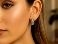 Sterling Silver Puffed Raindrop with Cubic Zirconia Stones Earrings