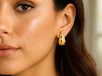 Sterling Silver Yellow Gold Plated Puffed Raindrop CZ Earrings