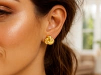 Sterling Silver Yellow Gold Plated Puffed Love Knot Stud Earrings