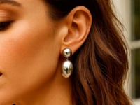 Sterling Silver Rhodium Plated Puffed Oval Double Button Drop Earrings