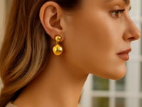 Sterling Silver Rhodium Plated Puffed Round Double Button Drop Earrings