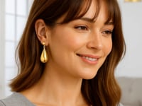 Sterling Silver Yellow Gold Plated Puffed Teardrop Dangle Earrings