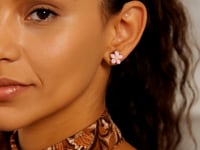 Sterling Silver Enamel Pink Flower Stud Earrings
