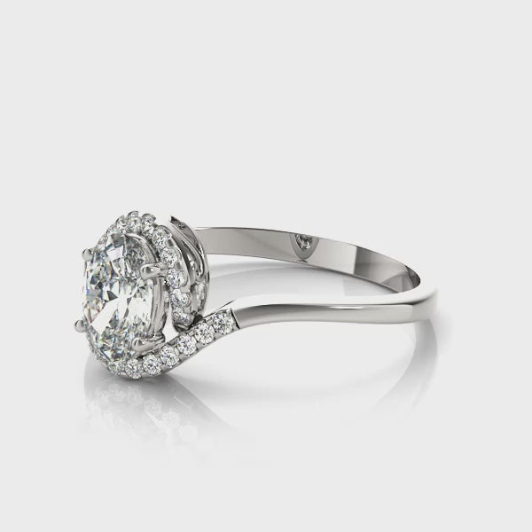 Oval Bypass Halo Engagement Ring