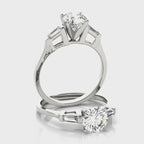 Three Stone Baguette Accent Engagement Ring