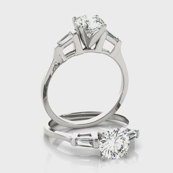 Three Stone Baguette Accent Engagement Ring