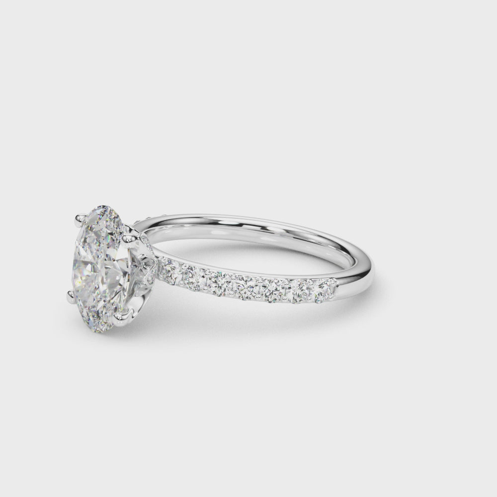 Floral Oval Halo Engagement Ring 10x7mm