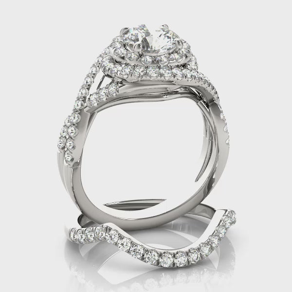 Twisted Double Halo Diamond Engagement Ring