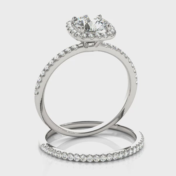 Single Row Halo Diamond Engagement Ring