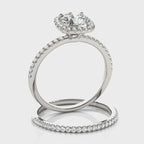 Single Row Halo Diamond Engagement Ring