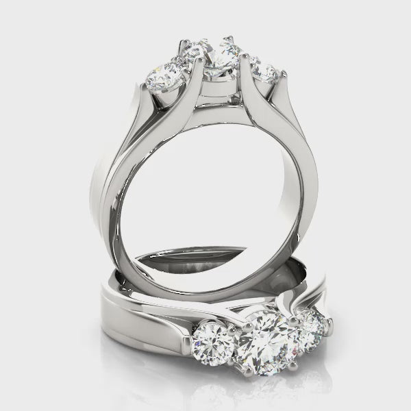 Three Stone Round Trellis Engagement Ring