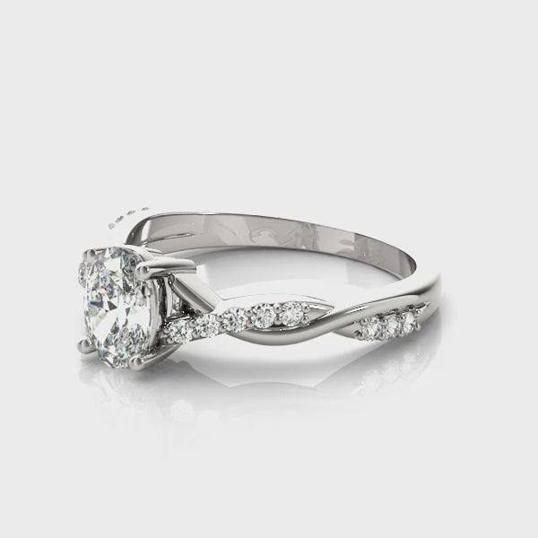 Oval Shape Twisted Shank Engagement Ring