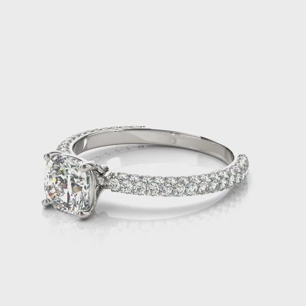 Pavé Cushion Cut Peg-Head Engagement Ring
