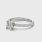 Pavé Cushion Cut Peg-Head Engagement Ring