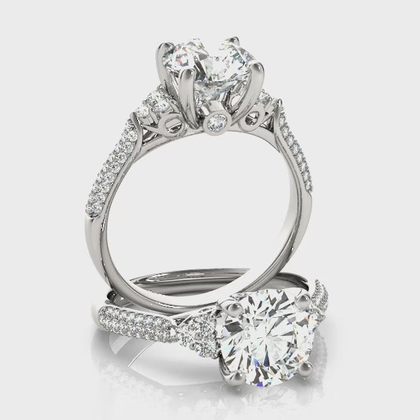 Multirow Pavé Engagement Ring – 14KT Semi-Mount Customizable