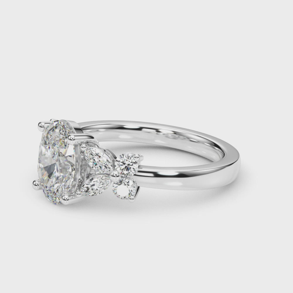 Floral Oval Halo Engagement Ring 8x6mm
