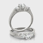 Three Stone Round Filigree Engagement Ring