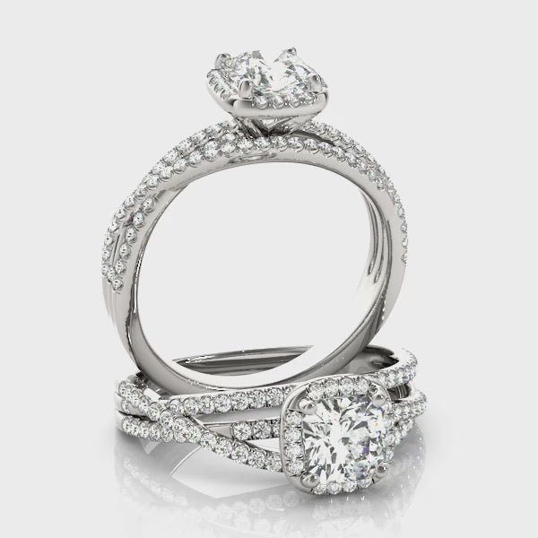 Cushion Halo Twisted Shank Engagement Ring – Multirow Sparkle Design