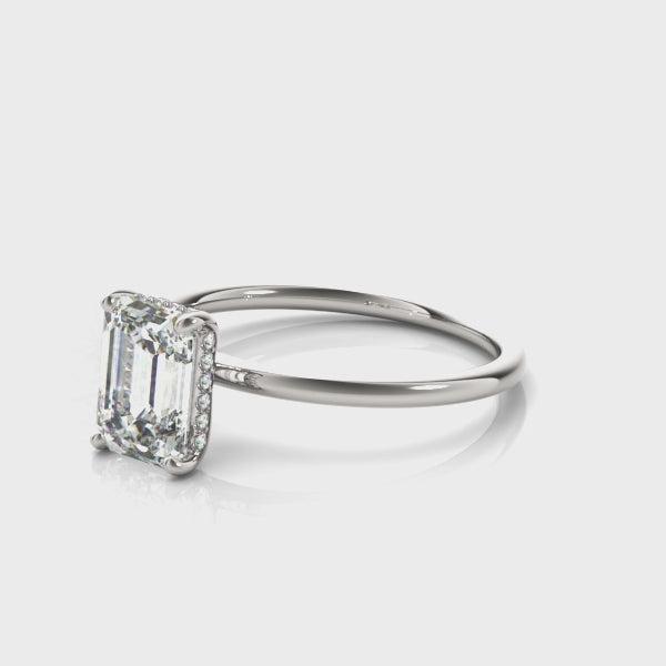 Emerald Cut Hidden Halo Diamond Engagement Ring 1.25 Carat Center