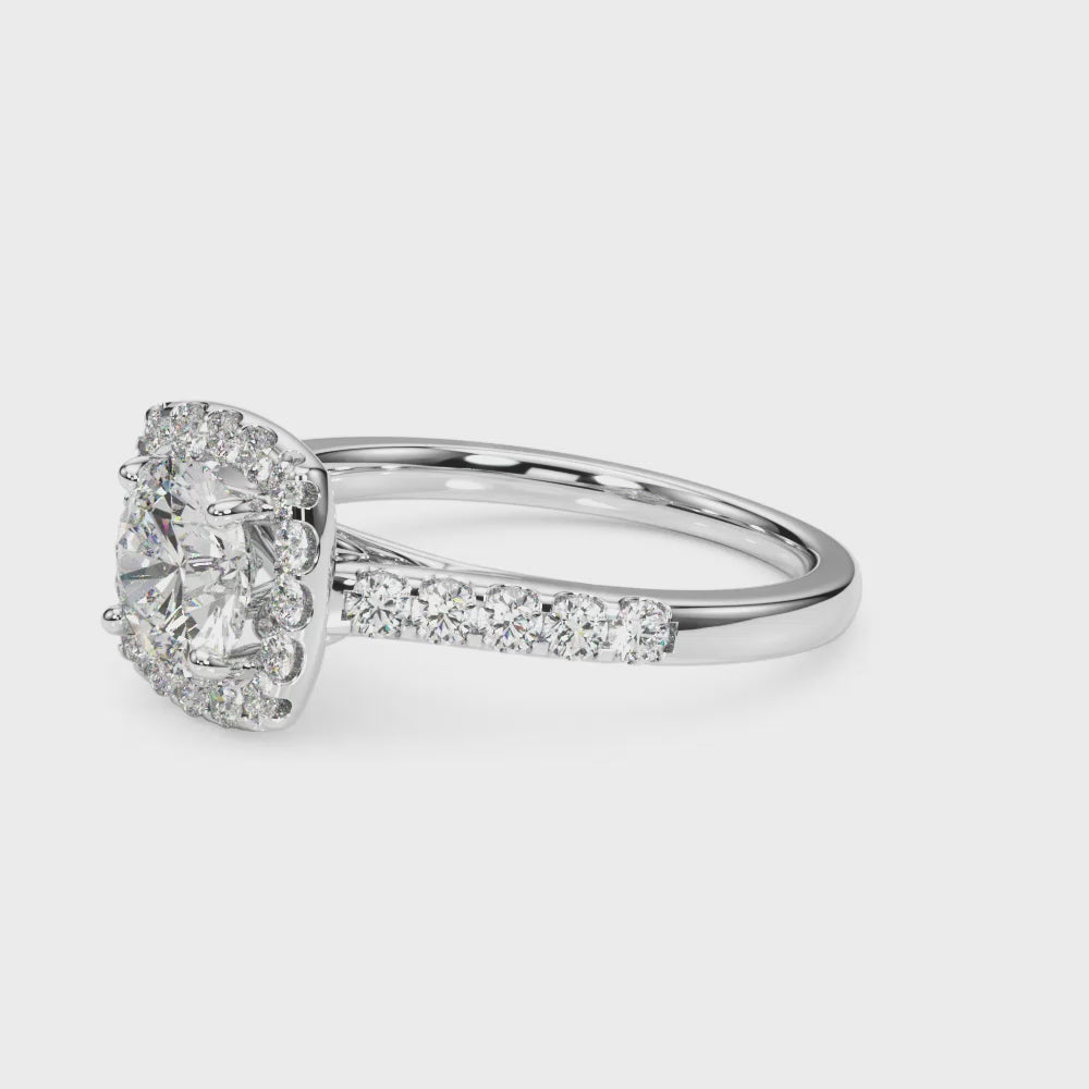 Round Diamond Cushion Halo Engagement Ring 1 CT