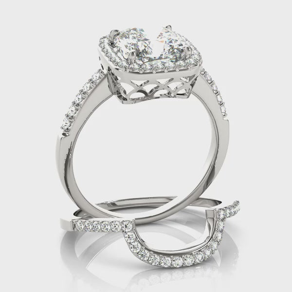 Single Row Cushion Halo Diamond Engagement Ring
