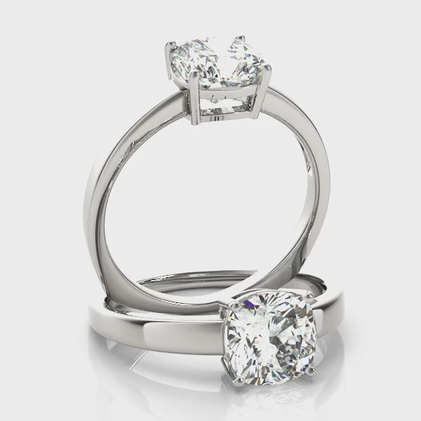 Cushion Cut Solitaire Engagement Ring with Matching Stone Accent