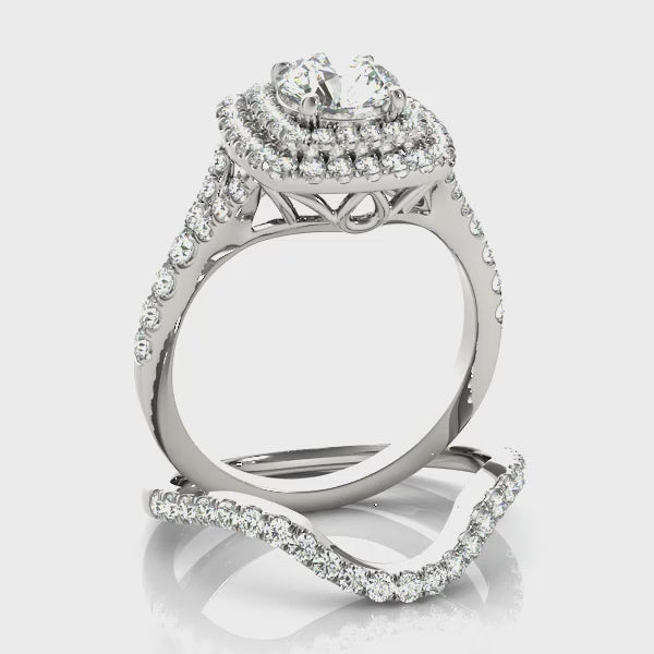 Double Halo Split Shank Diamond Engagement Ring