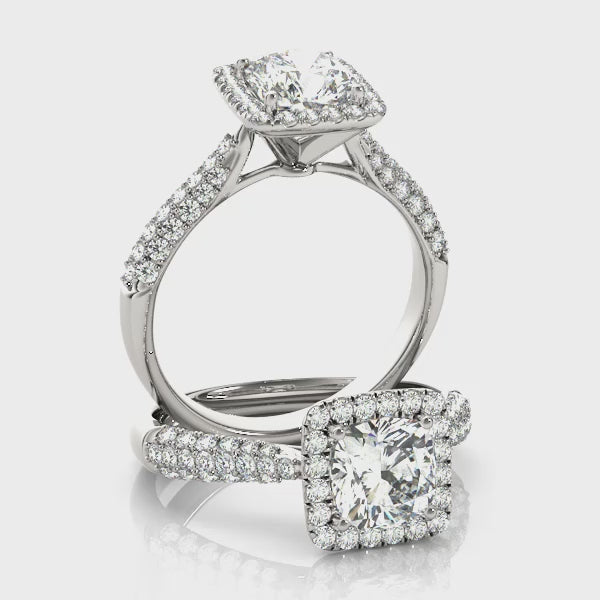 Multi-Row Pavé Cushion Halo Engagement Ring