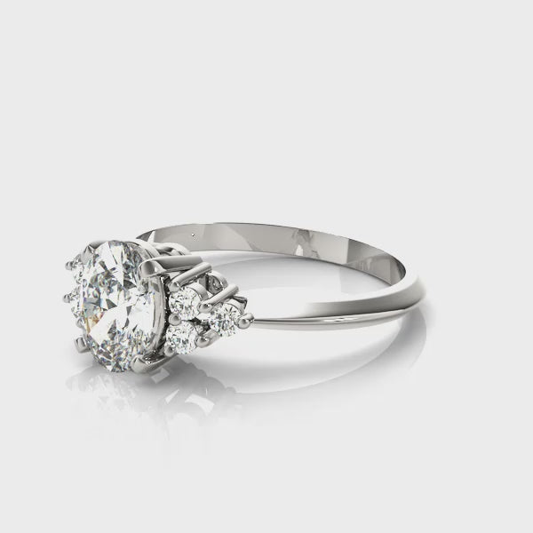 Oval Solitaire Cluster Accent Engagement Ring