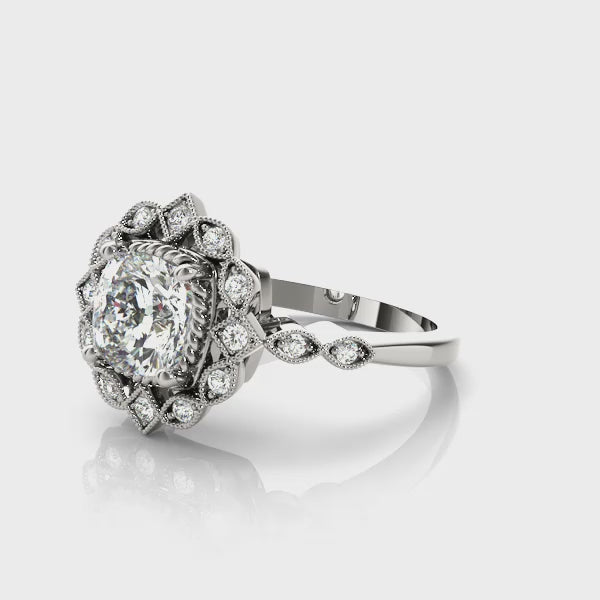 Cushion Cut Color Accent Engagement Ring with Modern Semi-Mount Design