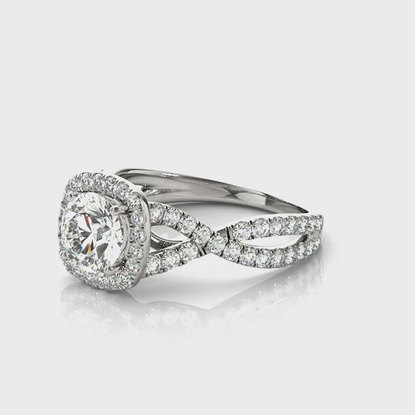 Twisted Split Shank Halo Engagement Ring
