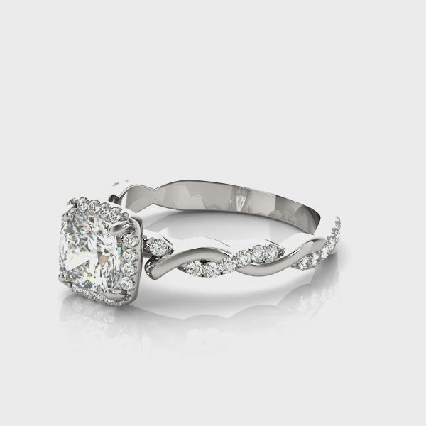 Cushion Halo Twisted Shank Engagement Ring