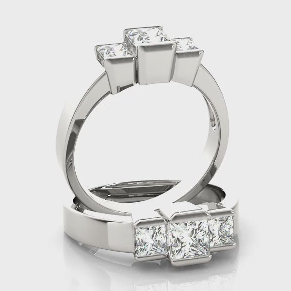 Three Stone Princess Engagement Ring Classic Setting