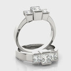 Three Stone Princess Engagement Ring Classic Setting