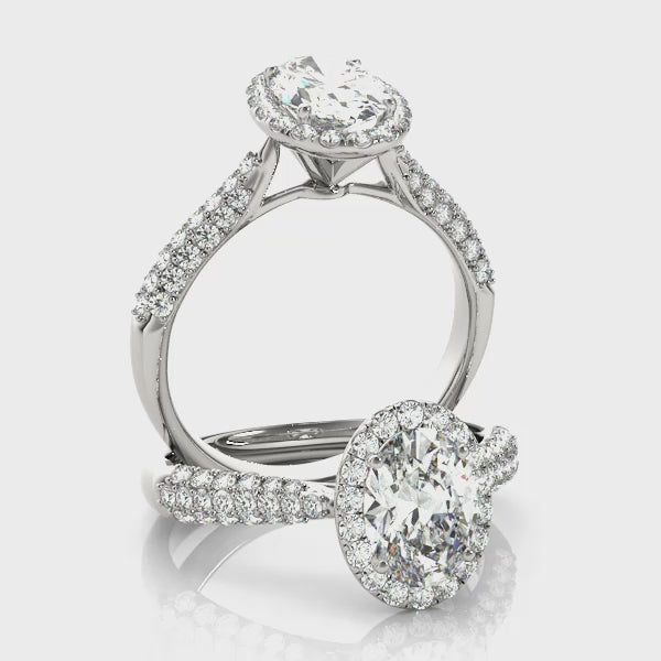 Oval Multirow Pavé Halo Engagement Ring