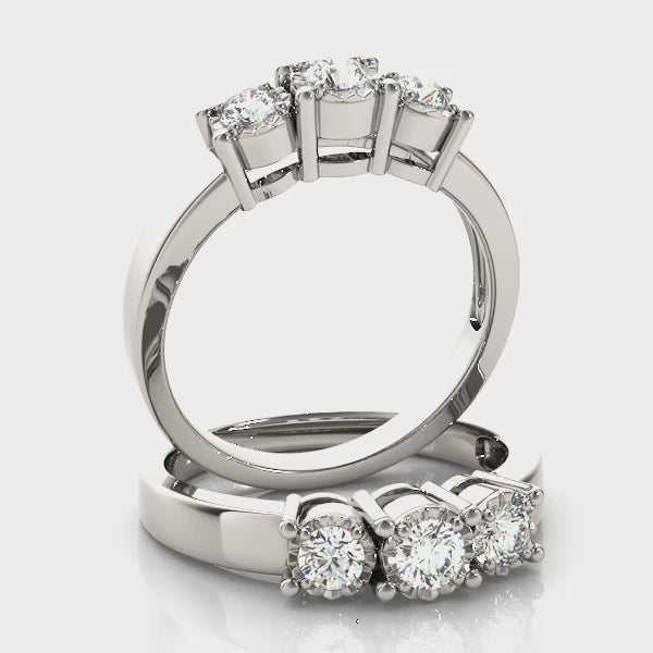 Three Stone Round Prong Engagement Ring